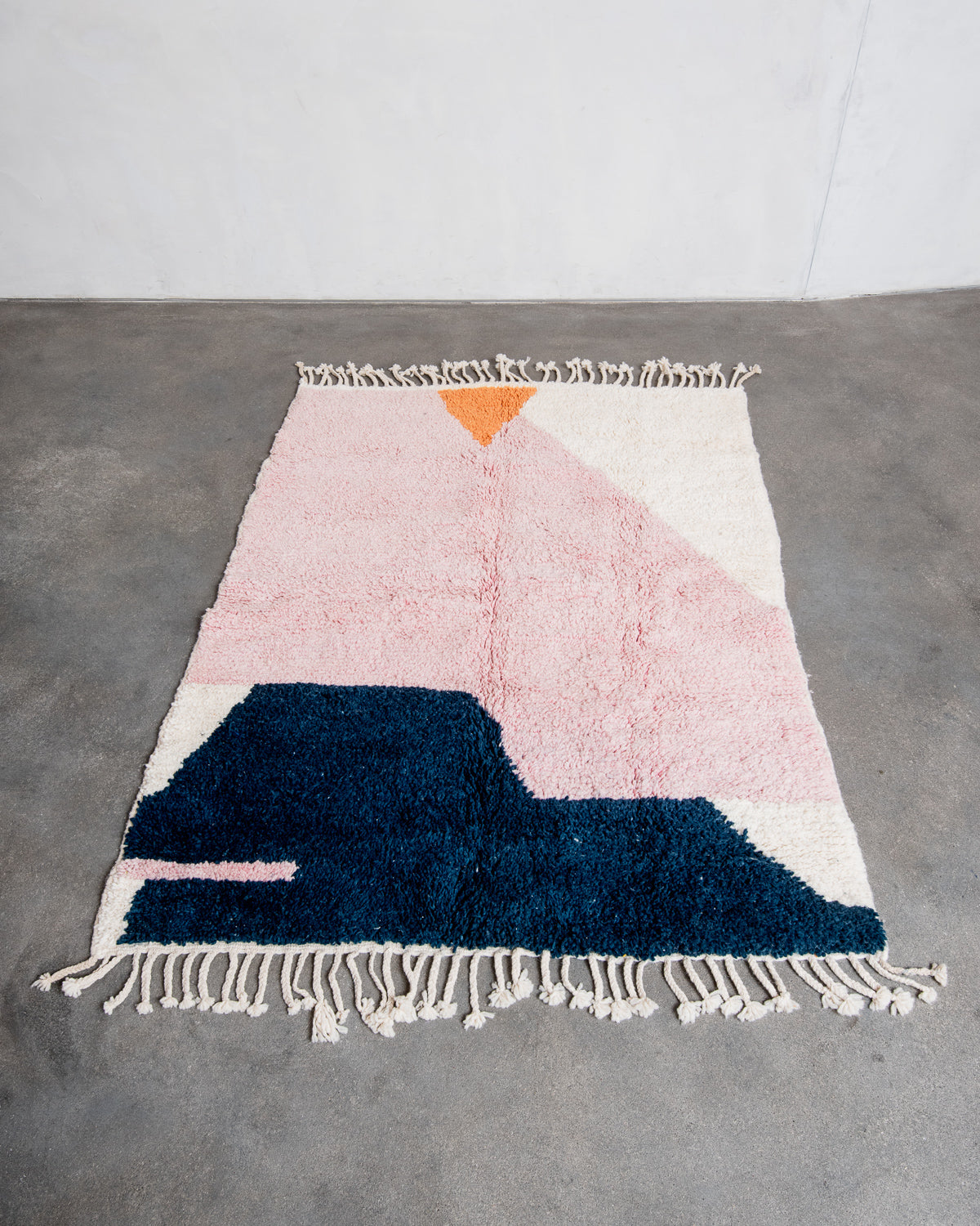 Modern, designer, handcrafted Berber rug from Morocco. Beniourain carpet with beautiful colours and patterns and fluffy wool texture.